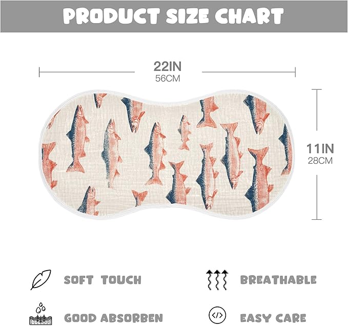 Sea Vintge Salmon Fish Burp Cloths Baby Boys Girls Absorbent Soft Cotton Burping Cloths Rags, 1 Pack
