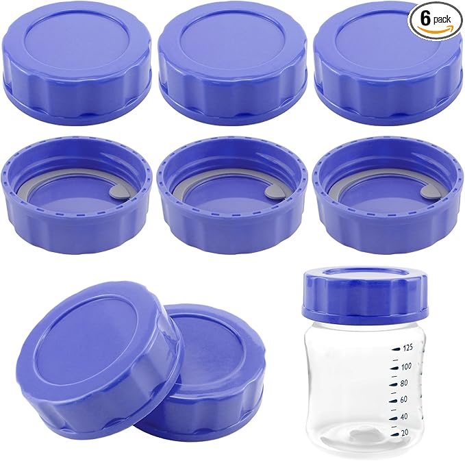 6pcs Baby Bottle Caps with Sealing Gasket, Travel and Storage Bottle Lids Airtight Replacement Caps for Wide Neck Glass Bottles (Purple)