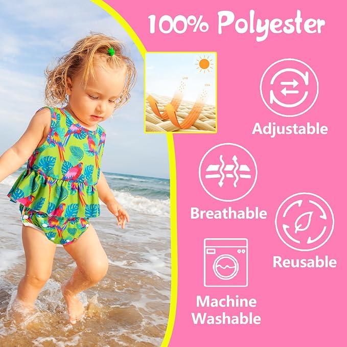 Babygoal Baby Girl and Boy Swim Diapers, Reusable Adjustable Washable One Size Fits 0-8M Baby Gifts and Swimming Lessons 3 Pack 3SD08