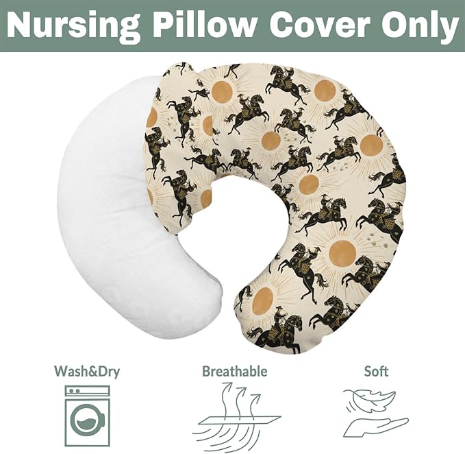 Western Cowboys Sunshine Nursing Pillow Covers for Boy Girl Cowboy Horse Sun Nursery Feeding Pillowcase for Breastfeeding Pillows Wild West Desert Soft Stretchy Removable Covers for Newborn Infant