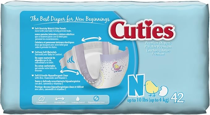 Cuties Baby Diapers, Newborn, 42-Count