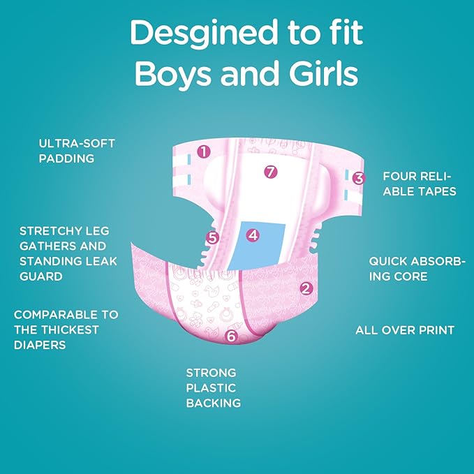 Littleforbig Adult Printed Diaper 80 Pieces (8 Packs) - Nursery Pink (Large 36"-46")