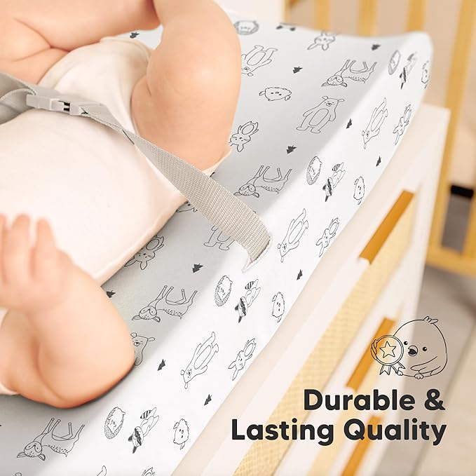 2-Pack Baby Changing Pad Cover for Girl, Boy - 34x18 Soft Viscose Derived from Bamboo Baby Diaper Changing Table Pad Cover Sheets, Neutral, Snug Fit Nursery Diaper Change Sheets (Woodland)