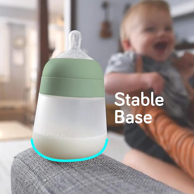 Nanobebe Silicone Baby Bottle Flexy Set with Anti-Colic Nipples, Bottle Brush and Pacifiers - 5oz and 9oz - Sage