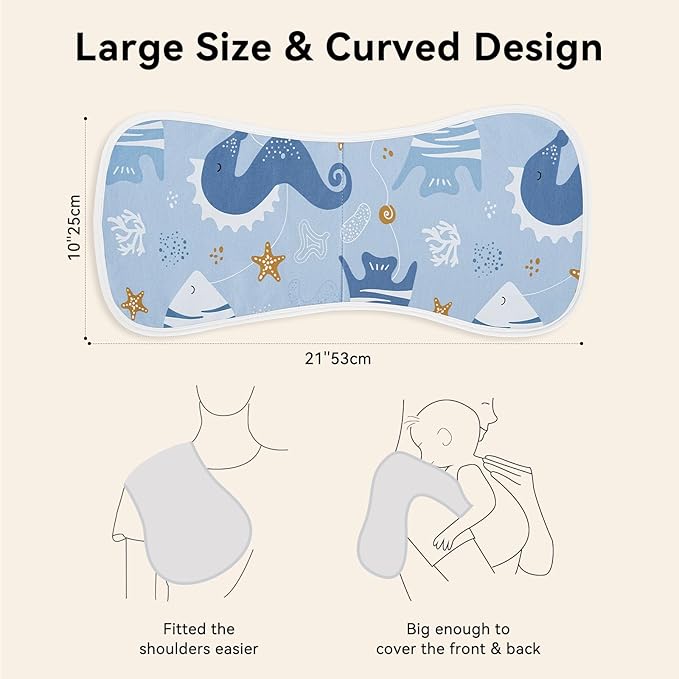 Yoofoss Baby Burp Cloths 100% Organic Cotton 5 Pack Burping Cloths for Babies Boys Girls Large 21''X10'' Extra Soft and Absorbent Ocean
