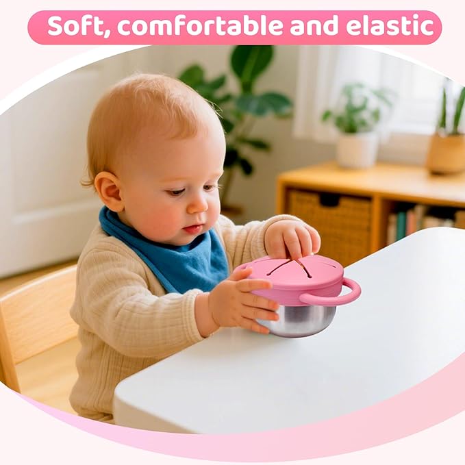 Palksky Toddler Snack Cups Stainless Steel for Kids, 2Pack 3-in-1 Snackle Containers with Spill-Proof Silicone Lids,Handles, Metal Baby Snack Box No-Spill for On-The-Go, Travel - Yellow and Pink