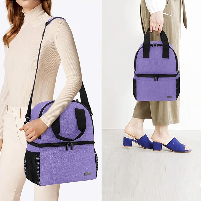 Teamoy Breast Pump Bag Tote with Cooler Compartment for Breast Pump, Cooler Bag, Breast Milk Bottles and More, Double Layer Pumping Bag for Working Moms, Purple