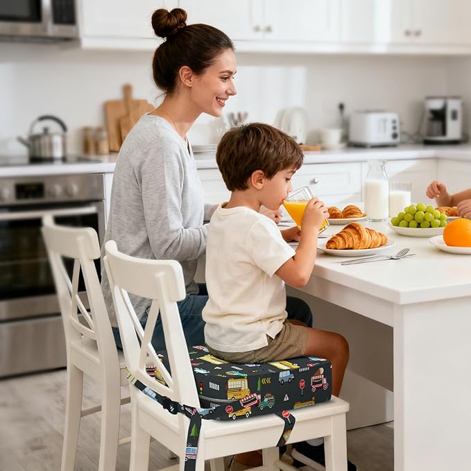 Toddler Booster Seat for Dining Table Kitchen Chair, Kids Booster Seat with Non-Slip Bottom and Adjustable Straps, 4" Detachable Washable Portable Travel Increasing Cushion (Transportation)