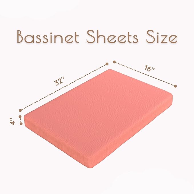 Baby Bassinet Sheets Girls – 100% Cotton Muslin Bassinet Sheets, 2 pc Bassinet Mattress Sheets, 32"x16"x 4", Oeko-TEX Certified, Bedside Bassinet Sheet (Pink)