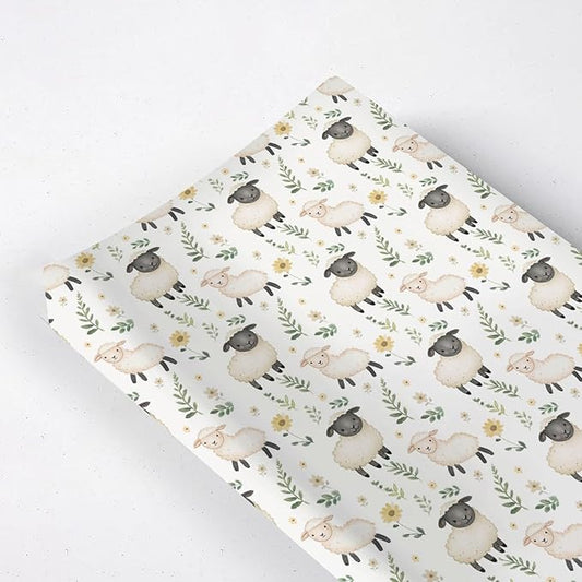 Cute Farm Animals Sheep Flowers Floral Leaves Baby Changing Pad Cover, Unisex Farm Nursery Diaper Changing Table Pad Mat Sheet for Boys Girls-16x32