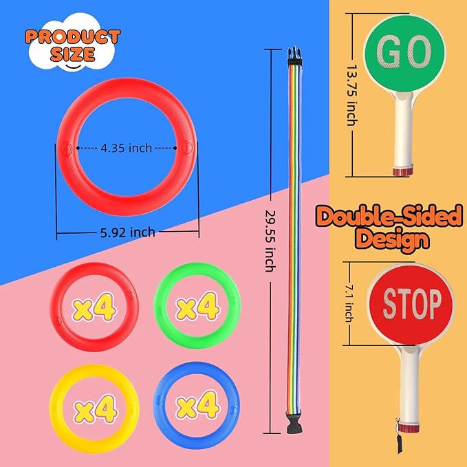 16-Ring Colorful Walking Rope for Preschool - Detachable Safety Line Rope with Smiley Textured Rings, with 1 pcs GO/Stop Sign Handheld