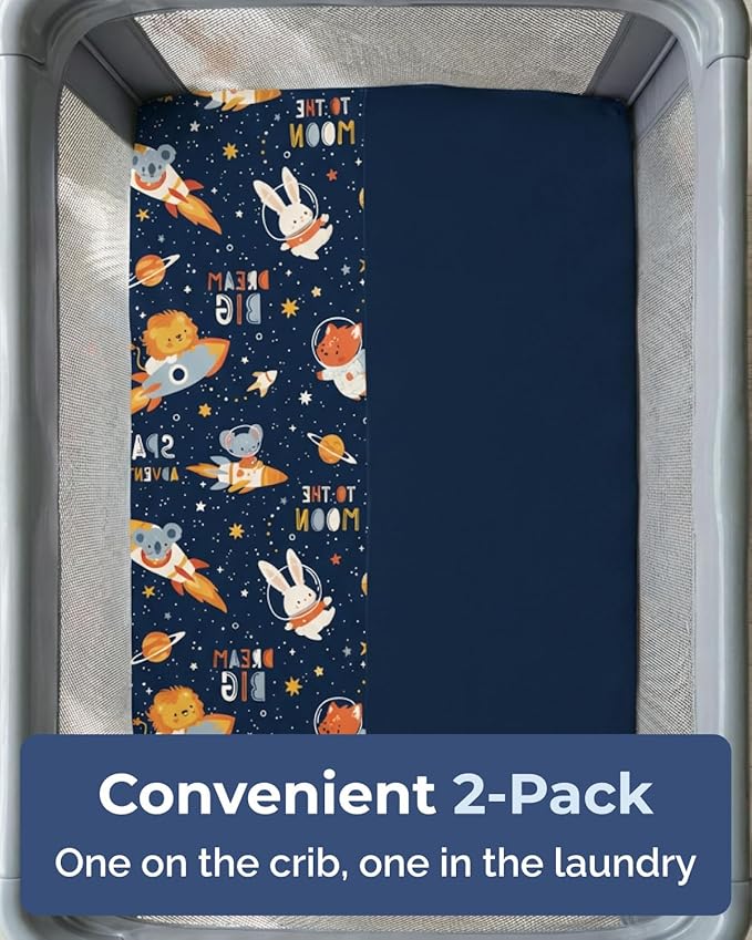 Pack and Play Sheets Fitted - 2 Pack Mini Crib Sheets for Pack N Play Mattress - Unisex Playard Microfiber Bedding for Boys & Girls - Soft, Breathable and Wrinkle Free - Oeko-Tex, 38 x 26in - Cosmo