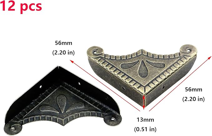 Antrader 12Pcs Metal Box Corner Protector Edge Safety Bumpers Screw Fixed Furniture Corner Guard Bronze Tone 2.2" x 2.2"