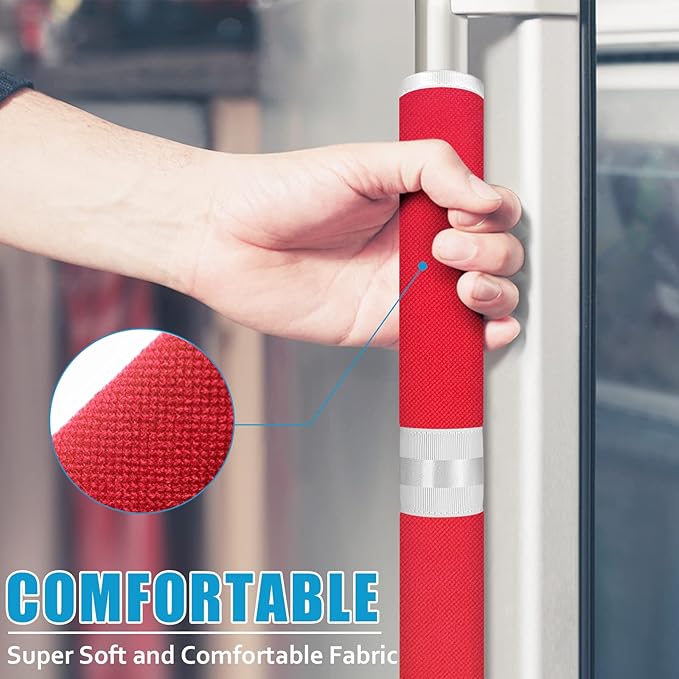 Refrigerator Door Handle Covers, Set of 6, Keep Your Kitchen Appliance Clean from Food Stains, Smudges, Drips, Oil, Washable and Form-Fitting, Protector for Fridge, Ovens, Dishwashers(Red)