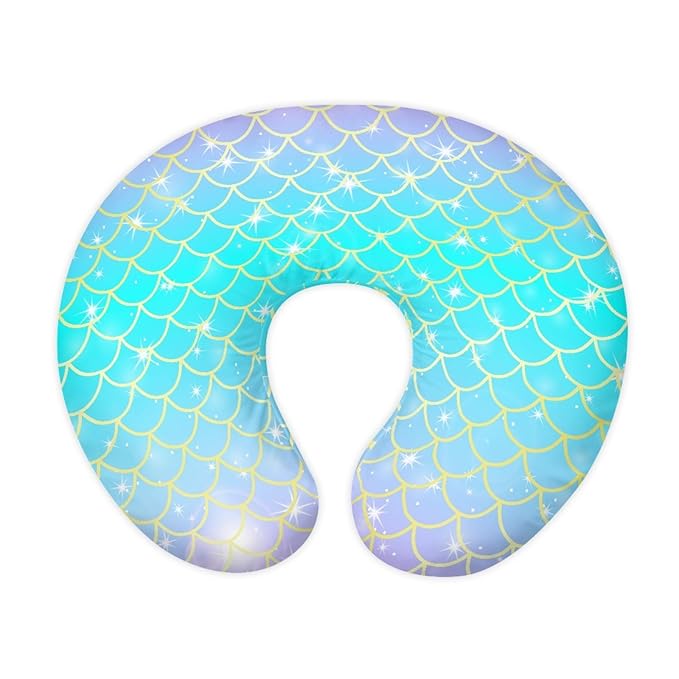 Forchrinse Blue Mermaid Scales Nursing Pillow Cover for Girls Princess Nursing Pillow Slipcover for Breastfeeding Moms,Easy to Care