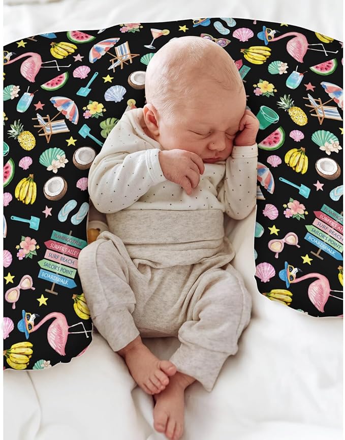 Surf Beach Summer Nursing Pillow Covers for Boy Girl Flamingo Tropical Leaves Floral Fruits Nursing Slipcovers for Breastfeeding Pillows Beach Party Vacation Soft Stretchy Covers for Newborn Infant