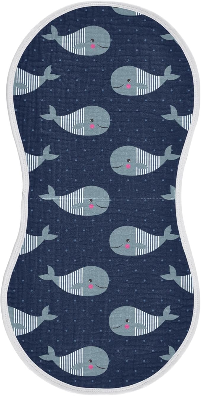 Cute Whale Blue Polka Dot Muslin Burp Cloths for Baby 1 Pack Soft 100% Cotton Baby Washcloths Bibs for Boy Girl