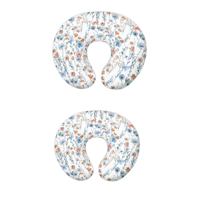 Blue Butterfly and Colorful Flower Nursing Pillow Cover Ultra Soft Comfortable Newborn Nursing Pillow Case Breathable and Skin Friendly
