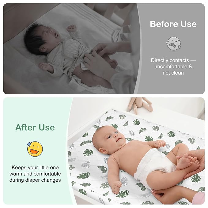 FIOBEE Changing Pad Cover Waterproof 2 Pack Quilted Diaper Change Table Sheets Breathable & Ultra Soft for Newborn Baby Boys Girls Fitted Changer Pads 32"x 16", Green