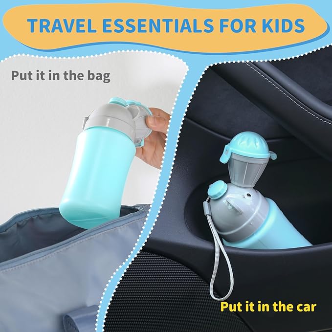 ONEDONE Portable Urinal for Kids 17 OZ Pee Bottle with Clean Brush Travel Urinal for Kids Baby Child Pee Cup for Boys Emergency Toilet for Camping Car Travel and Kid Potty Training(Blue)