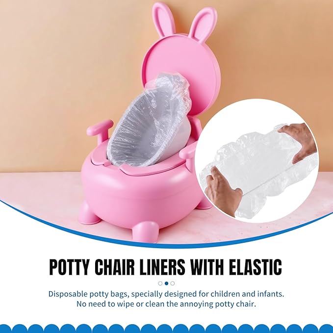 100 PCS Potty Chair Liners with Elastic, Disposable Portable Potty Training Bags, Clear Potty Refill Liners, Toilet Seat Cover 17x8 Inches