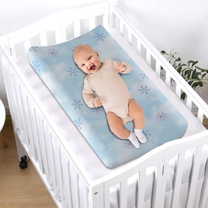 Snowflake Diaper Change Table Covers Fashion Soft Changing Pad Cover for Baby Breathable Diaper Pad Covers for Changing Table 16x32 Inch Gift for Holiday