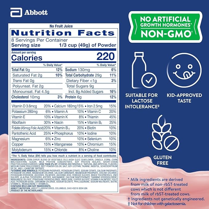 PediaSure Grow & Gain with Immune Support Shake Mix Powder, 23 Vitamins & Minerals, 6g Protein, Non-GMO, Gluten-Free, Kids Nutrition, Strawberry, 14.1 oz Can, Pack of 6-48 servings