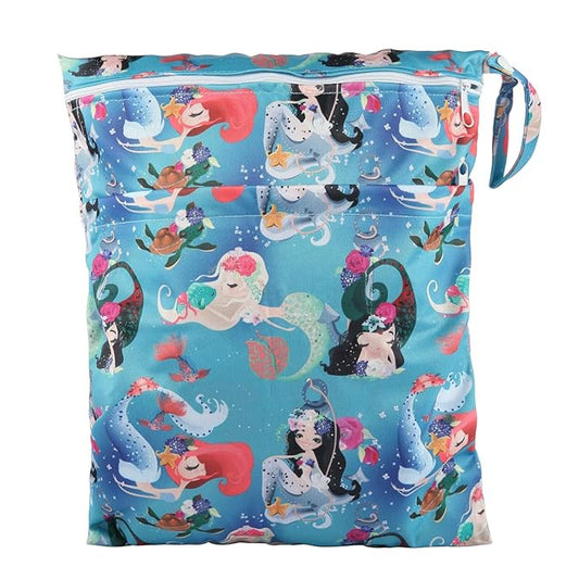 Wet Dry Bag Baby Cloth Diaper Nappy Bag Reusable Washable (Sea Mermaid)