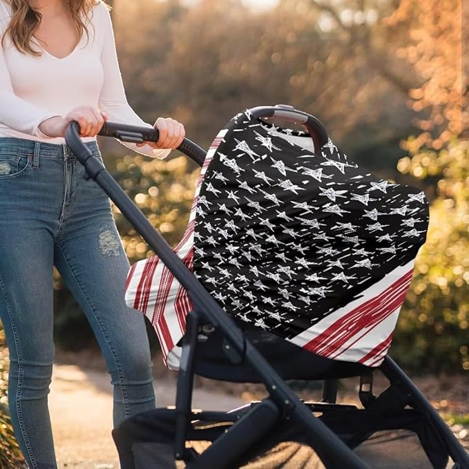 Coldinair American Flag Multifunctional Nursing Cover Multi Use Cover for Baby Car Seat Canopy Shopping Cart Cover,Stroller Cover
