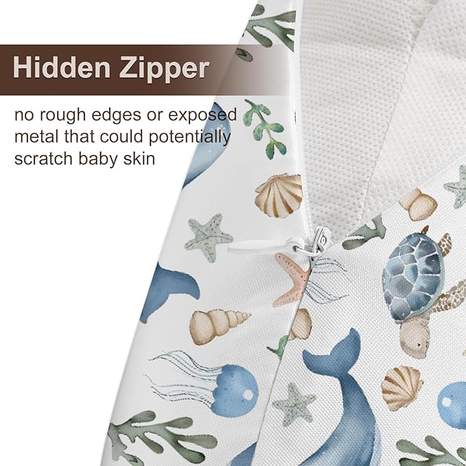 Watercolor Ocean Whale Sea Turtle Starfish Seashells Pattern Nursing Pillow Cover, Unisex Removable Breastfeeding Pillowcase Slipcover for Baby Girls Boys Newborns Toddlers, Cover Only