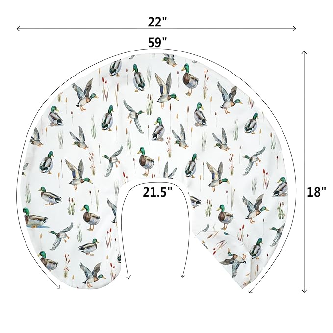 Watercolor Mallard Ducks Baby Nursing Pillow Covers for Boy Girl Duck Hunting Nursery Pillowcase for Breastfeeding Pillows Wild Ducks Birds Soft Stretchy Slipcovers for Newborn Infant