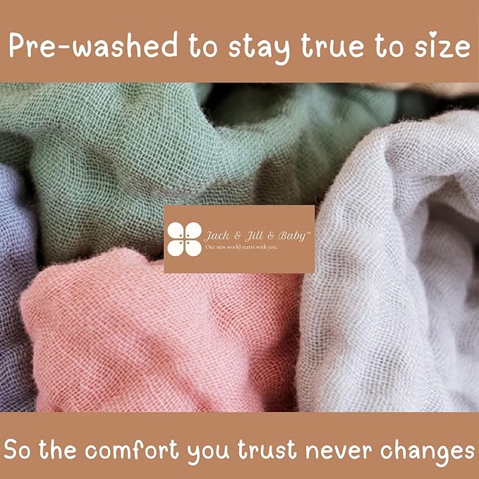 Jack & Jill & Baby 6-Layer Muslin Burp Cloths – 100% Cotton, Ultra-Soft & Super Absorbent, Large Size, Neutral Colors, Pack of 4 (Little Explorer Mix)