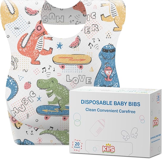 KIIS Disposable Baby Bibs for Travel - Paper Bibs for Infant, Toddlers & Kids - Travel & Daycare Essentials, 20 Count