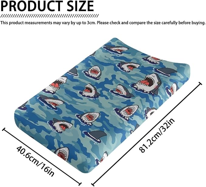 Blue Shark Changing Pad Covers for Baby Girls Boys Change Table Covers Diaper Changing Mat Sheets Cover Breathable