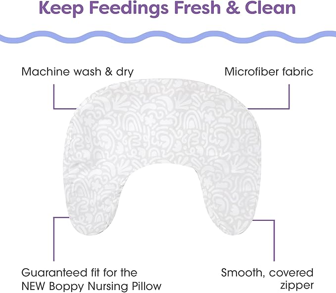 Boppy Nursing Pillow Cover - Soft, Hypoallergenic Washable Microfiber Bottle & Breastfeeding Pillow Covers (Redesigned Feeding Pillow Sold Separately) - Cream Retro Squiggles