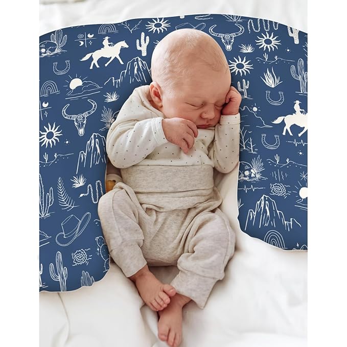 Western Cowboy Baby Nursing Pillow Covers for Boy Girl Wild West Cactus Mountain Snake Cattle Skull Sun Nursing Pillow Slipcovers for Breastfeeding Pillows Desert Adventure Soft Stretchy Cover