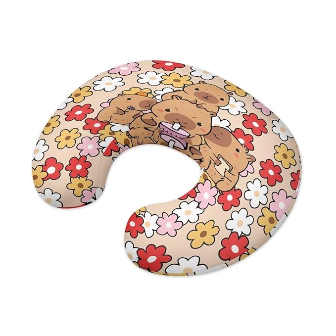 Jeiento Cute Retro Groovy Flowers Nursing Pillow Cover Cartoon Capybara Pillow Case Soft and Comfort Removable Case for Breastfeeding Pillows,Washable Slipcover for Newborn Boy Girl