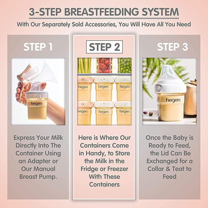 Hegen Easy to Clean Reuseable Breast Milk Storage, 8oz (2-Pack)