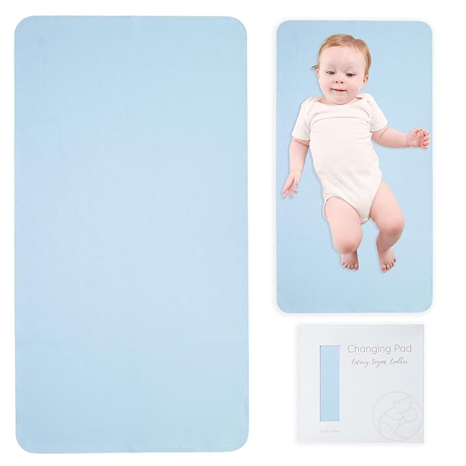 Luxury Vegan Leather Baby Changing Mat - 16"x30" Eco-Friendly, Versatile, Thin & Foldable, Easy-to-Clean Diaper Pad (Sky)