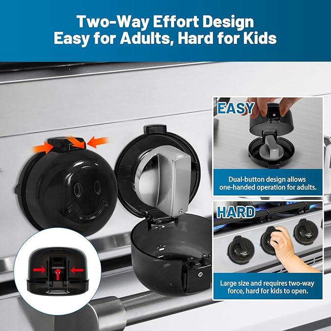 Childproof Stove Knob Covers, Oven Knob Covers for Child Safety 5 Pack, Black Stove Knob Safety Covers & Gas Stove Locks, Heat-Resistant Adhesive, Double-Key Baby Proof Covers for Gas/Electric Burners