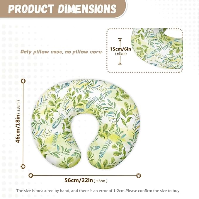 Green Leaves Nursing Pillow Cover for Baby Boy Girl Breastfeeding Slipcover Infant Newborn Nursery Bottle Pillowcase Durable and Easy to Clean