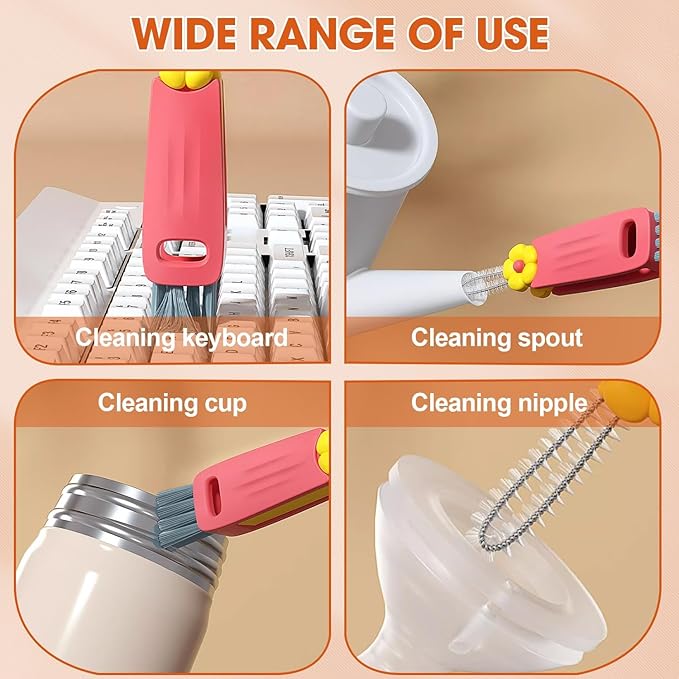 3 in 1 Cup Lid Cleaning Brush, Multifunctional Cleaning Brush Portable Cup Lid Cleaner for Bottle Gap Tight Spaces Cup, Portable Cup Lid Cleaner, 1 Pcs Red