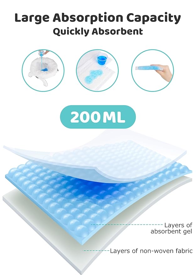 [30 Counts] Disposable Potty Liners with 200ml Super Absorbent Pads – Portable Toddler Toilet Liners for Travel Potty Seats, Leak-Proof Potty Training Bags Fit Most Potty Chairs