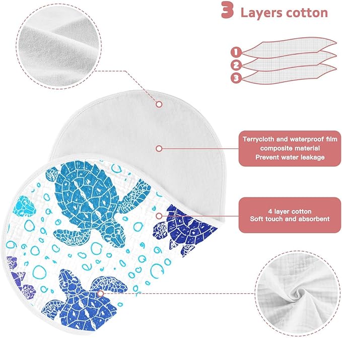 Sea Turtle Ocean Bubble Marine Turtles Muslin Burp Cloths for Baby 1 Pack 100% Cotton Baby Washcloths Bibs for Boy Girl