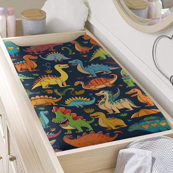 Changing Pad Covers for Boys Girls, Dinosaurs Diaper Changing Table Pad Cover Soft Breathable Changing Mat Cover for 32''x16 Cute Birthday Gifts for Baby