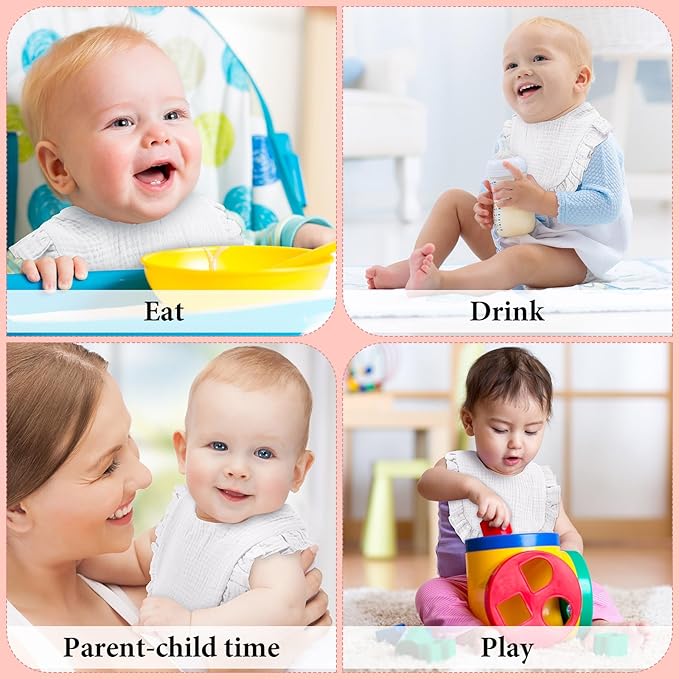 Kenning 18 Pcs Muslin Drool Baby Bibs Ruffle Absorbent Bib with Snap Button Boy Girl for Drooling Teething Infant Newborn
