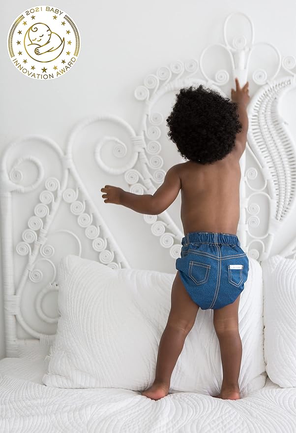 Amazing Baby Hybrid Cloth Diaper Cover with Pocket-Sling, Large, Sz 4 (22-40 lbs), Use Boosties Disposable or Reusable Inserts, Blue Jean, Set Includes Diaper Cover + Tri-fold Insert + Booster Pad