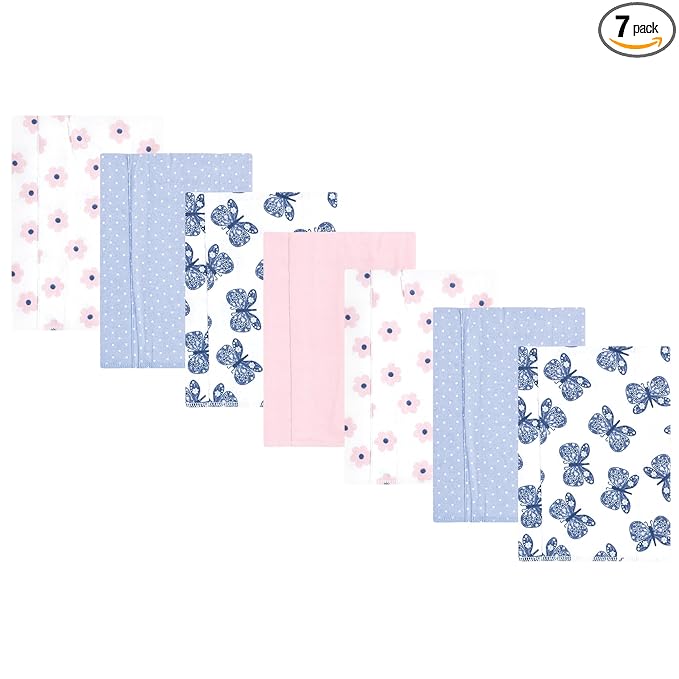 Hudson Baby Unisex Baby Cotton Flannel Burp Cloths 7-Pack, Beautiful Butterfly, One Size
