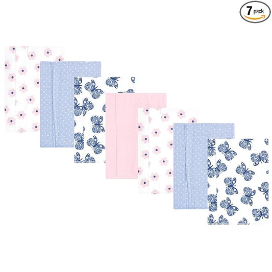 Hudson Baby Unisex Baby Cotton Flannel Burp Cloths 7-Pack, Beautiful Butterfly, One Size
