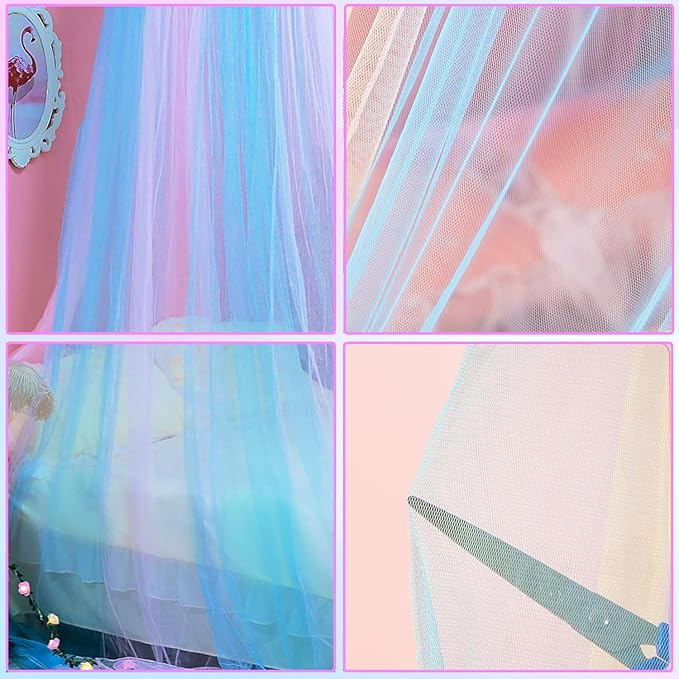 Princess Pink Blue Bed Canopy for Girls Bed Net,Princess Canopy for Kids Bed Room Decor (Pink+Blue)